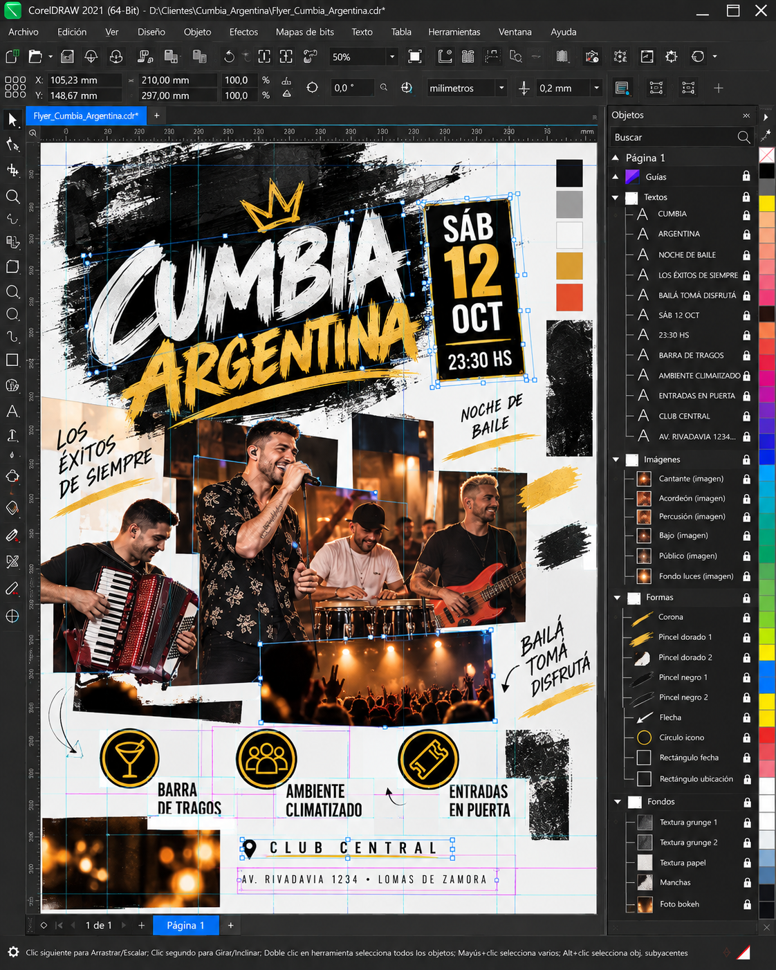 Trabajo de diseño para impresos: afiche Cumbia Argentina en proceso.