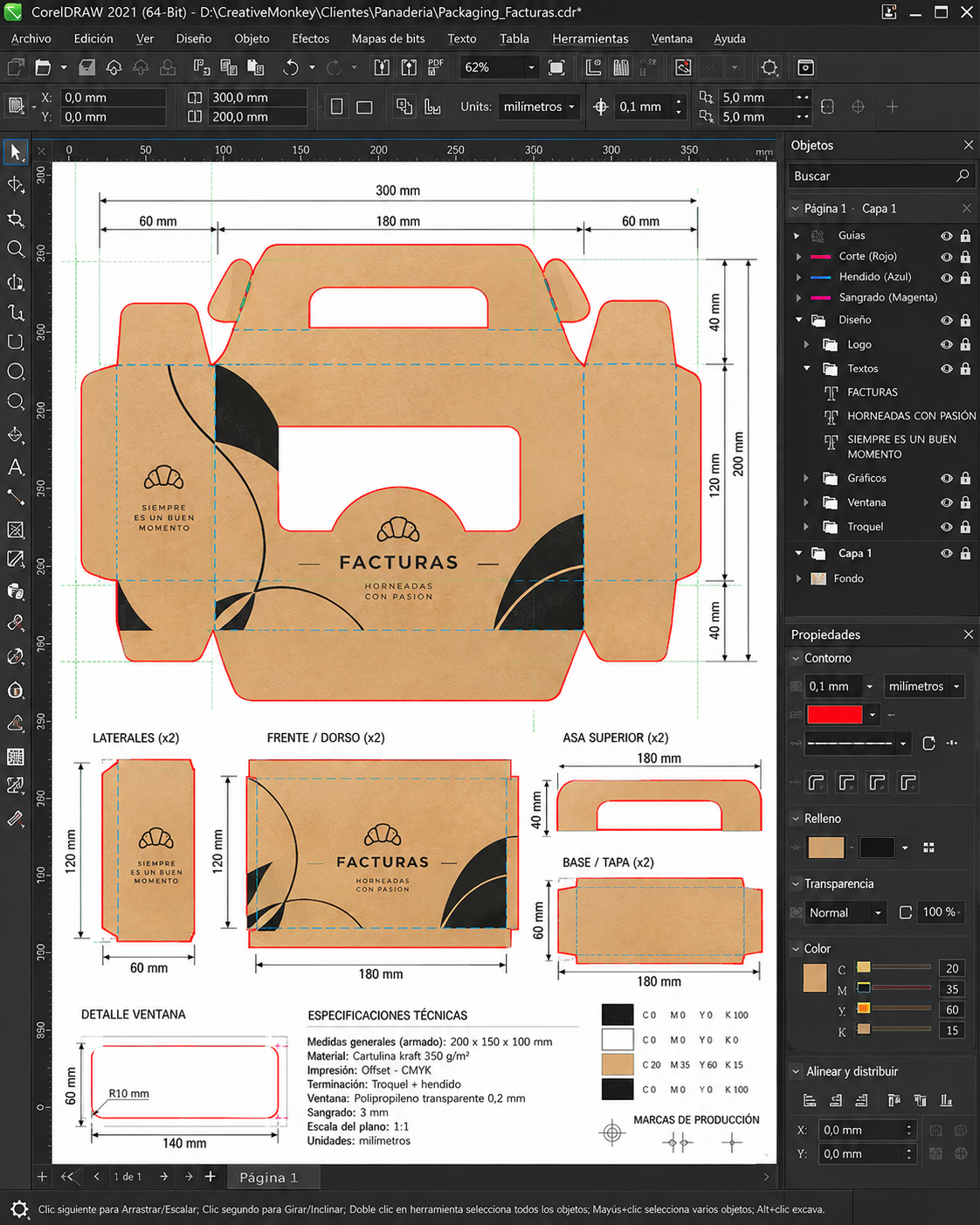Caja de facturas: plano de troquel y desarrollo del packaging.